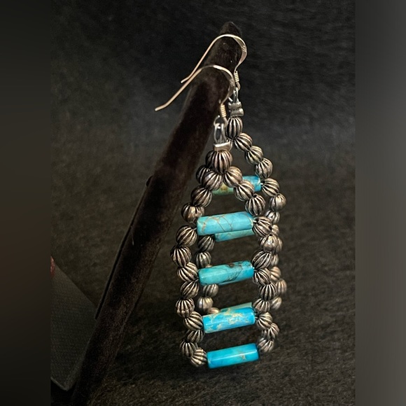 AUTHENTIC STERLING SILVER TURQUOISE PEARL EARRINGS - Picture 8 of 8